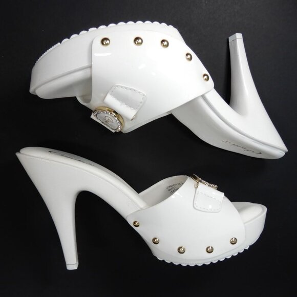 Candie's Shoes - Candie's Lorenna Platform Slide Sandals Size 9 White Studs Rhinestone NEW